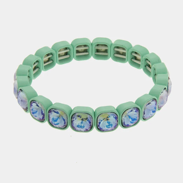 Bracciale in Acciaio con cristalli acqua con base verde - BYSIMON gioielli