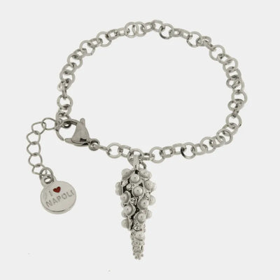 Bracciale in Acciaio con cornetto pendente e sfere bianche