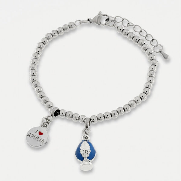 Bracciale in Acciaio pumo portafortuna pugliese blu BYS - gioiello BySimon