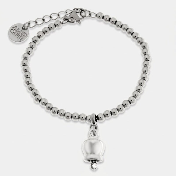 Bracciale in Acciaio maglia a sfere con campanella portafortuna - BYSIMON gioielli