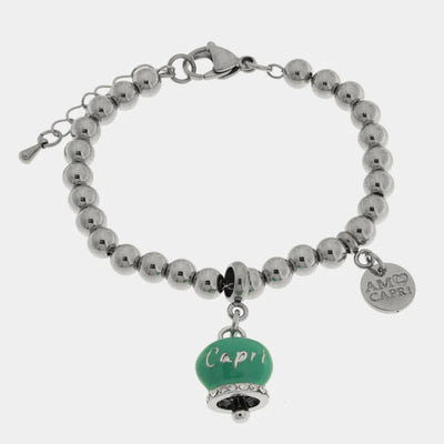 Bracciale in Acciaio Inossidabile campanella verde acqua con scritta Capri e zirconi | gioielli in acciaio inossidabile | BYSIMON