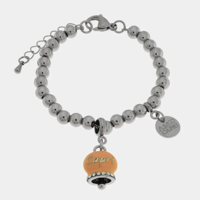 Bracciale in Acciaio campanella rosa antico con scritta Capri e zirconi - BYSIMON gioielli