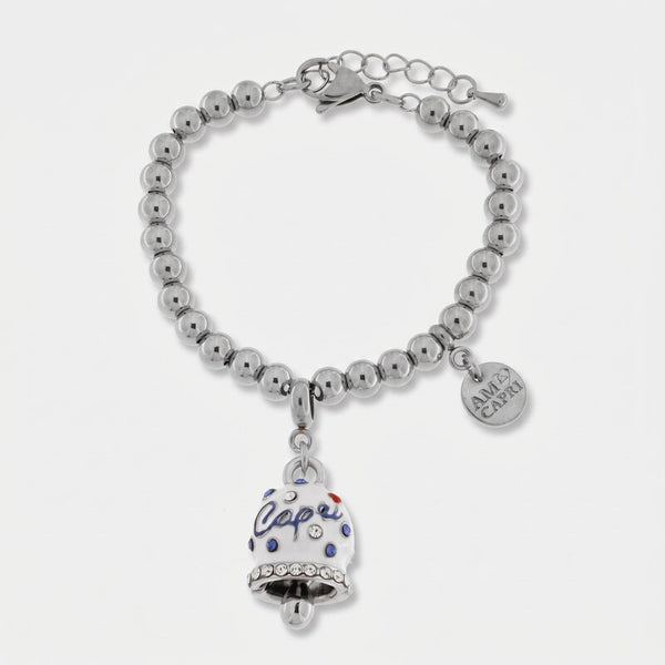 Bracciale in Acciaio campanella Capri bianca con pois blu - gioiello BySimon