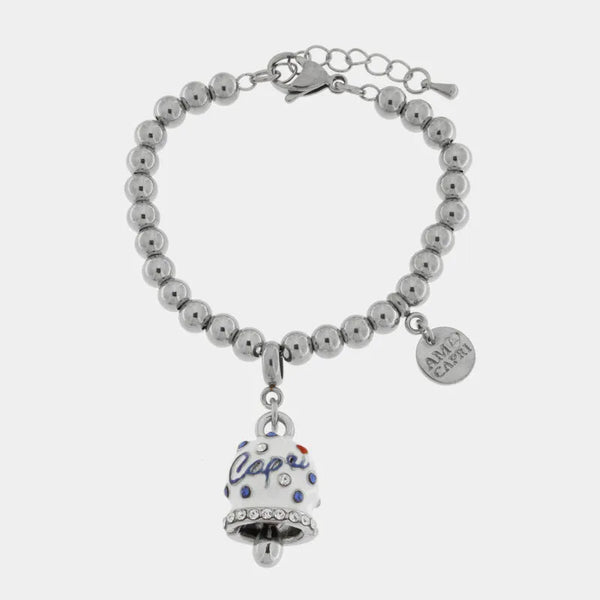 Bracciale in Acciaio campanella Capri bianca con pois blu - gioiello BySimon