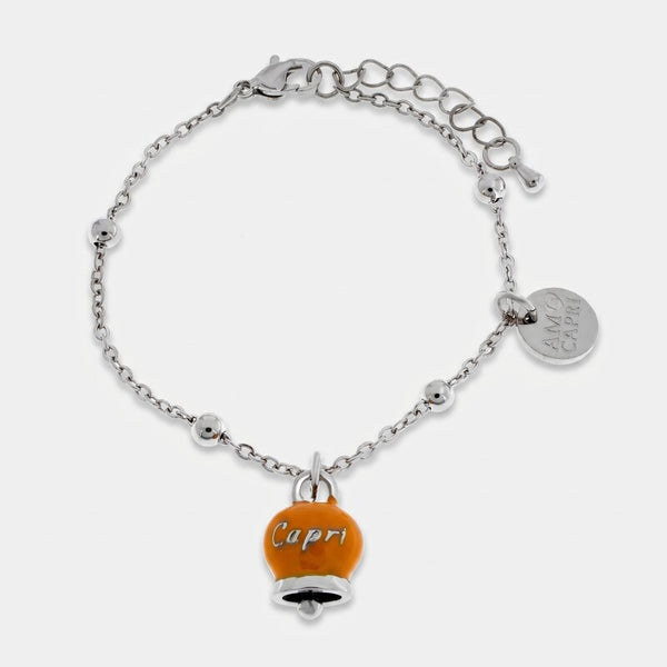 Bracciale in Acciaio con Campanella Portafortuna Roccia Dorata di Capri - Colore Caramel - gioiello BySimon