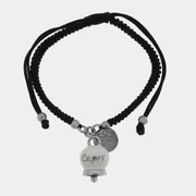 Bracciale in Acciaio Cordino nero e Campanella Portafortuna Capri - Colore Bianca