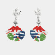 Orecchini in Metallo pendenti, con vulcano etna e fichi d'india, impreziositi da smalti colorati