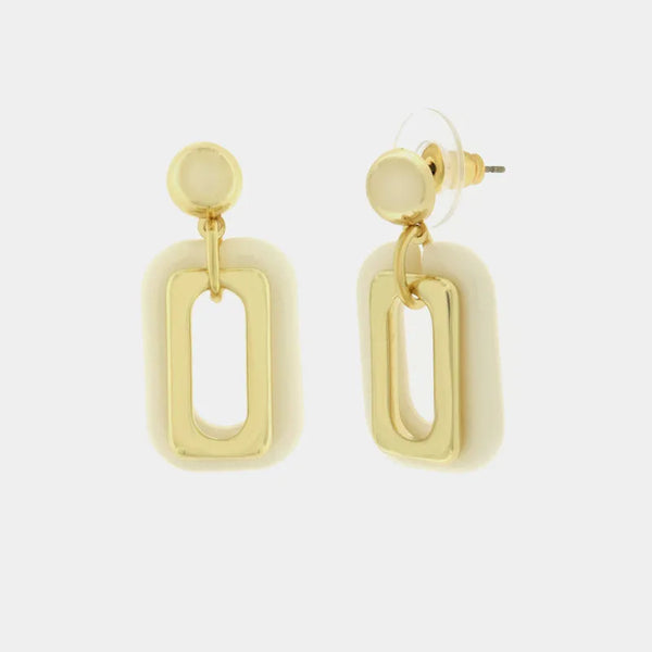 White rectangular shaped metal earrings