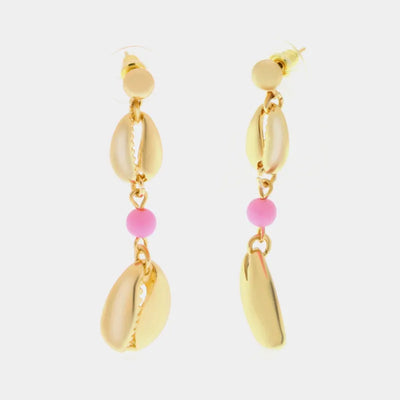 Orecchini con conchiglie e pietra rosa | collane conchiglia estate | BYSIMON