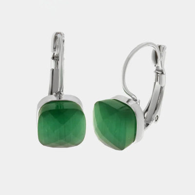 Green Square Crystal Hoop Metal Earrings