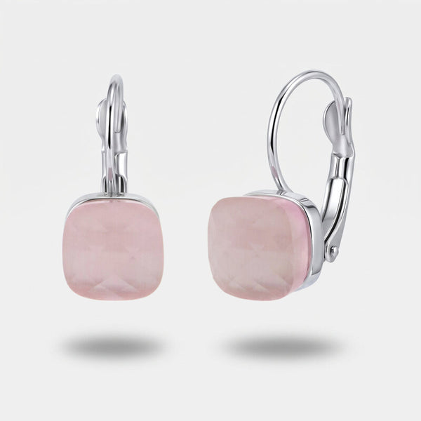 Orecchini in Metallo a cerchio con cristallo quadrato rosa cipria - BYSIMON gioielli