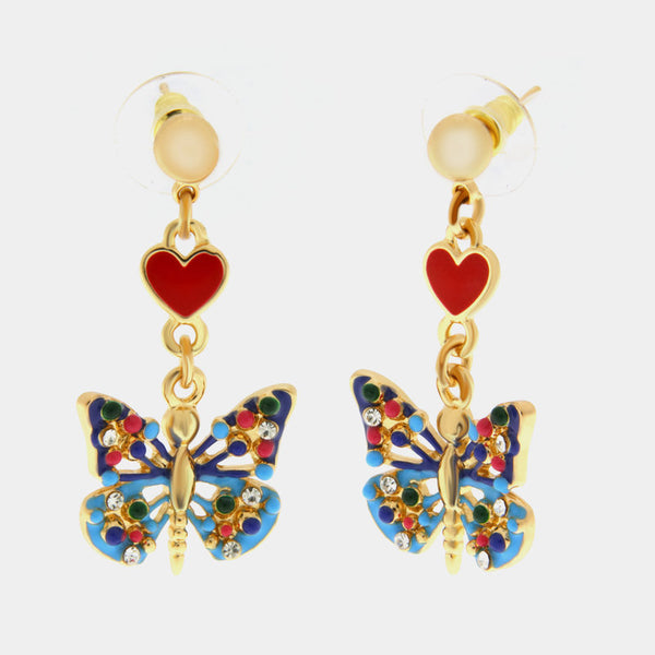Orecchini in Metallo con farfalla blu e cuore rosso - BYSIMON gioielli