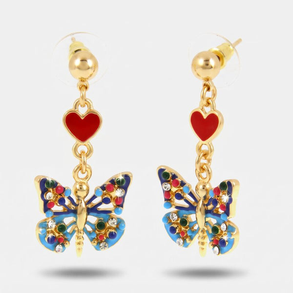 Orecchini in Metallo con farfalla blu e cuore rosso - BYSIMON gioielli
