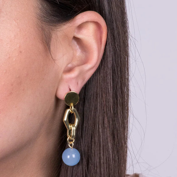 Metal earrings with blue crystal