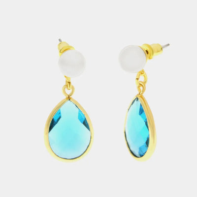 Metal earrings with blue drop crystal