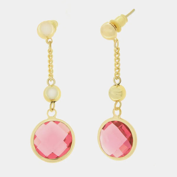 Orecchini in Metallo con cristallo rosa pendente - BYSIMON gioielli