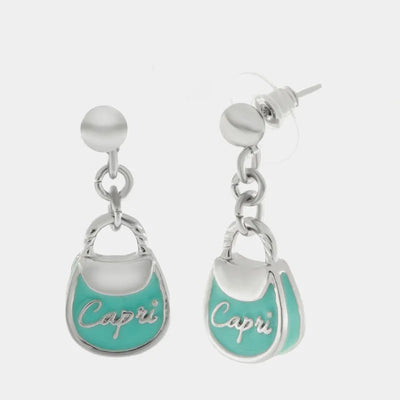 Orecchini in Metallo con borsa verde acqua scritta capri