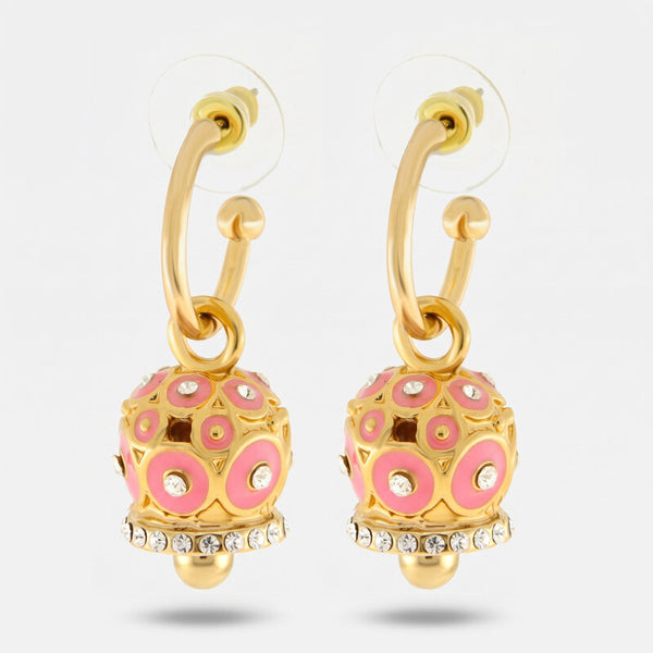 Orecchini in Metallo con campanella a pois rosa e zirconi - BYSIMON gioielli