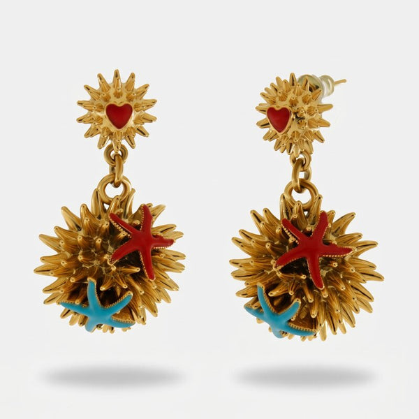 Orecchini in Metallo con cuore e riccio di mare e stelle marine - BYSIMON gioielli