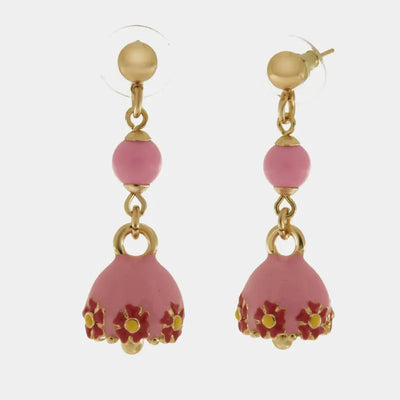 Orecchini in Metallo con campanella rosa e fiori e perla