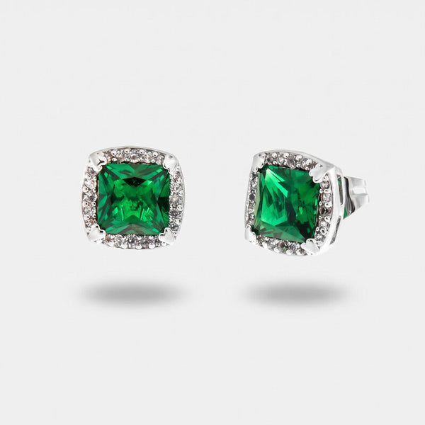 Orecchini in Metallo quadrato zirconato verde - BYSIMON gioielli