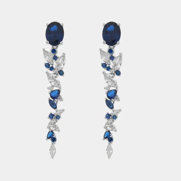Orecchini in Metallo zirconi pendenti blu - BYSIMON gioielli
