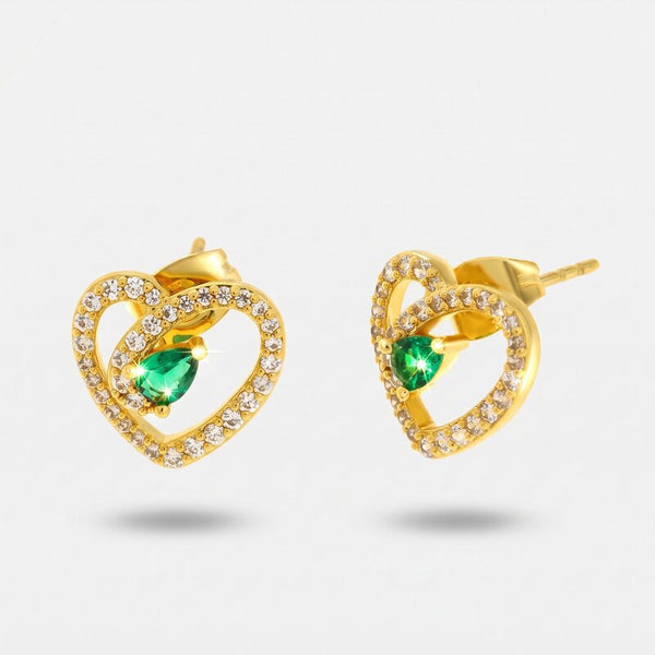 Orecchini in Metallo cuore con punto luce verde - BYSIMON gioielli