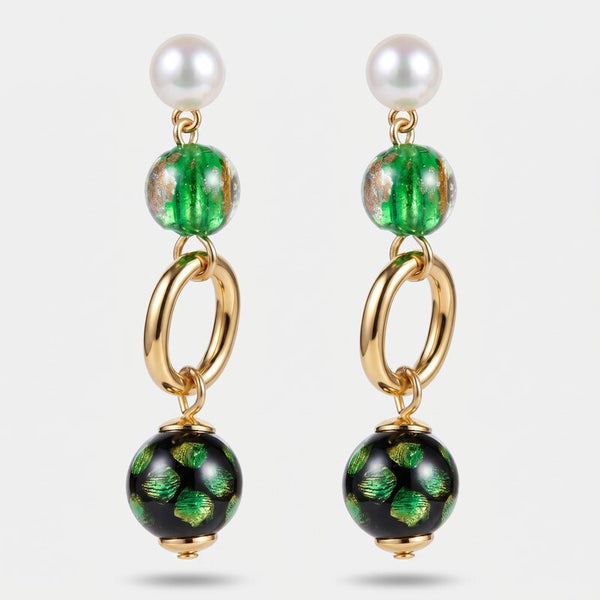 Orecchini in Metallo con cristalli verdi ispirati all'art glass - BYSIMON gioielli