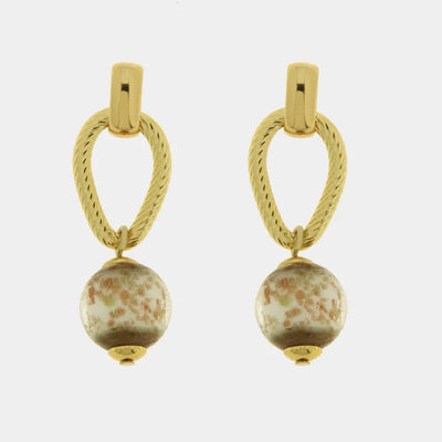 Metal earrings with brown crystals inspired by art glass