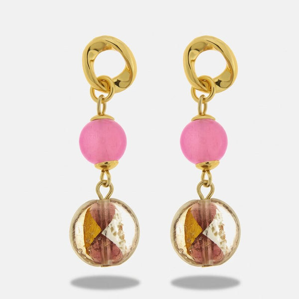 Orecchini in Metallo con cristalli rosa ispirati all'art glass - BYSIMON gioielli