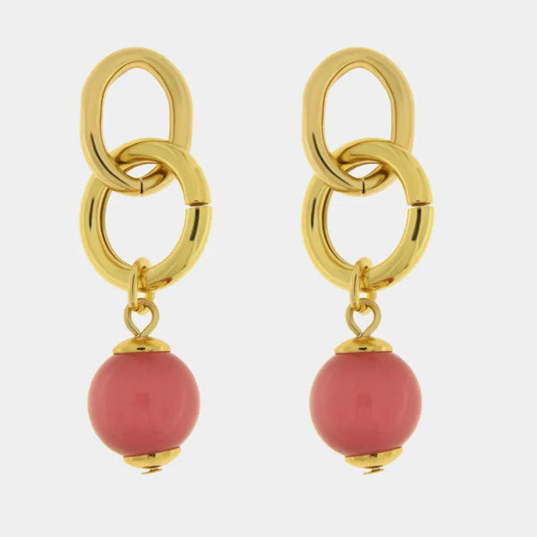 Orecchini in Metallo con sfera rosa - BYSIMON gioielli