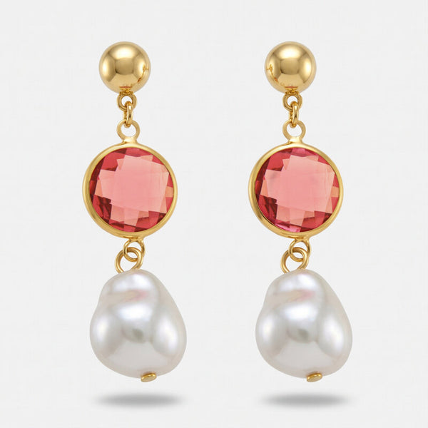 Orecchini in Metallo con cristalli rosa e perla - BYSIMON gioielli