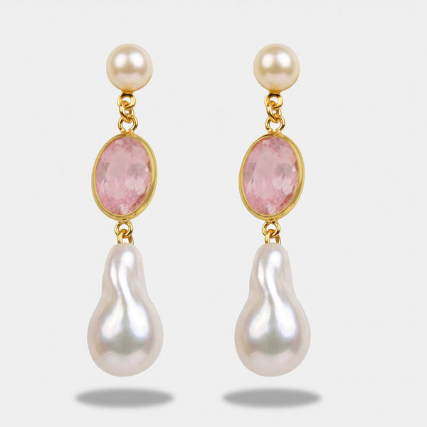 Orecchini in Metallo con cristalli rosa e perle - BYSIMON gioielli