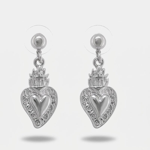 Orecchini in Metallo cuore sacro con corona - BYSIMON gioielli