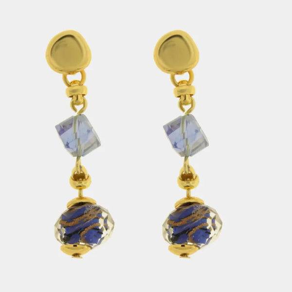 Orecchini in Metallo cristalli art glass blu - BYSIMON gioielli