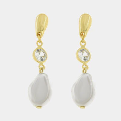 Metal earrings with clear crystals and pearls