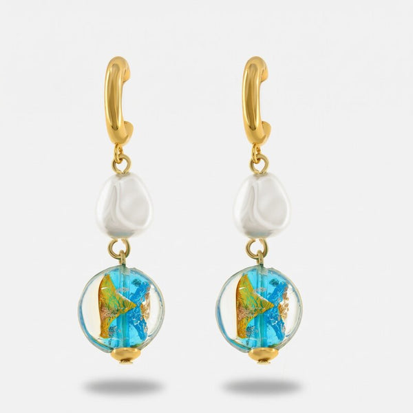 Orecchini in Metallo pietre azzurre art glass e perla - BYSIMON gioielli