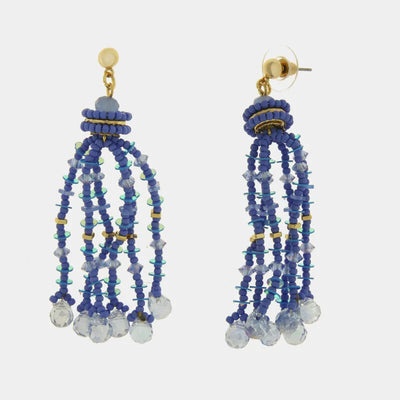 Orecchini in Metallo nappa cristalli blu gocce placcato oro donna
