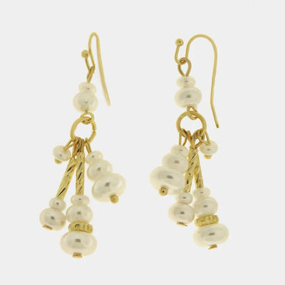 Orecchini in Metallo nappa perle bianche barre dorate placcato oro donna