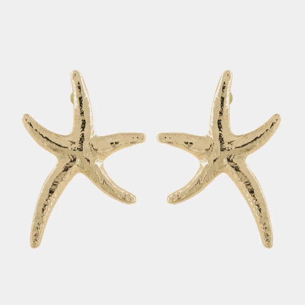 Orecchini in Metallo a forma di stella marina rifinitura martellata - BYSIMON gioielli