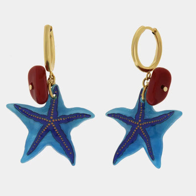 Orecchini in Metallo a forma di stella marina blu e pietre rosse BYS - gioiello BySimon