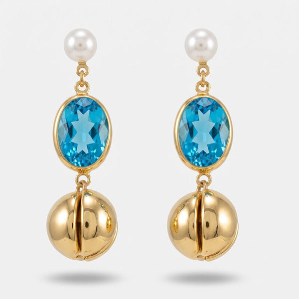 Orecchini in Metallo cristallo azzurro con sfera - BYSIMON gioielli
