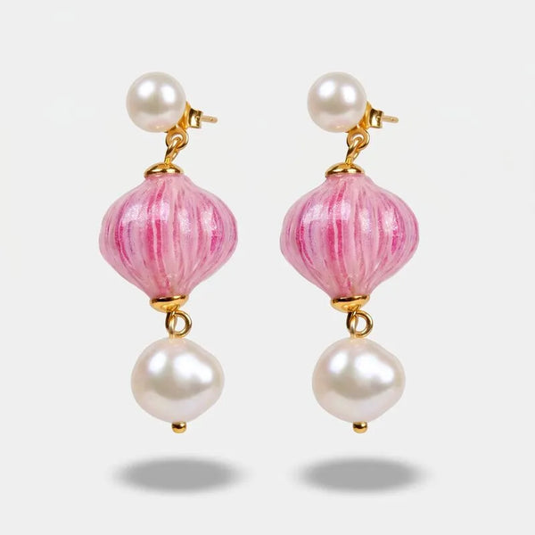 Orecchini in Metallo sfera allungata rosa pastello