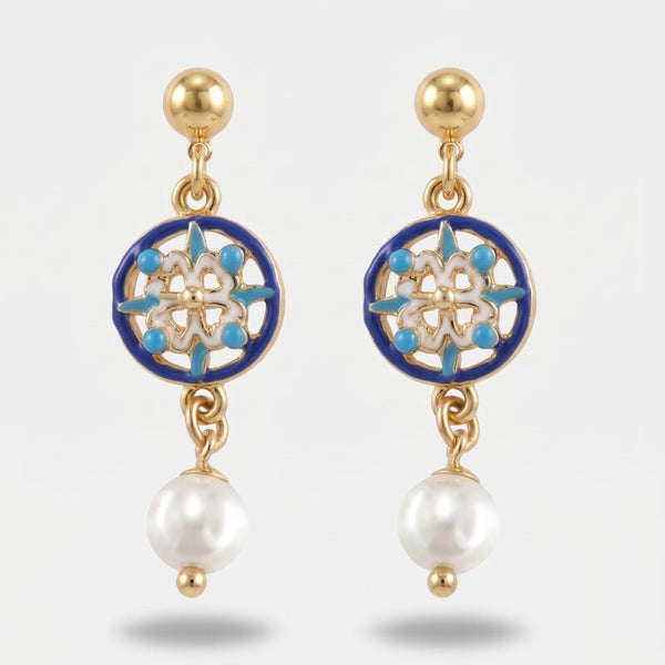 Orecchini in Metallo maioliche blu e azzurre - BYSIMON gioielli
