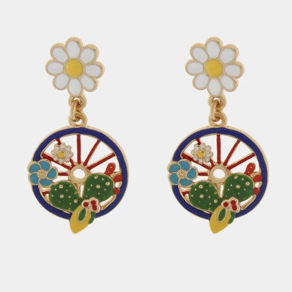 Orecchini ruota siciliana blu con fico d'india | gioielleria sicilia | BYSIMON