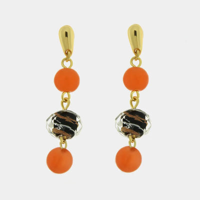 Orecchini in Metallo con Art Glass Stone pendenti perle arancio e nero