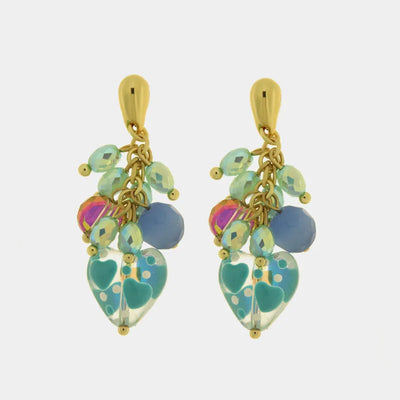Orecchini in Metallo con pietre multicolor e cuore turchese pendente