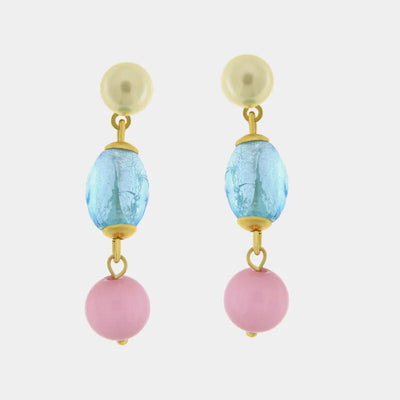 Orecchini in Metallo Gocce azzurro e rosa pastello, pendente delicato