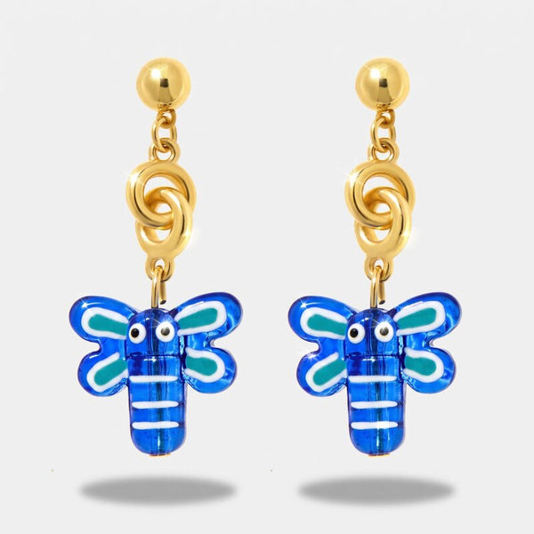 Orecchini in Metallo farfalla blu vivace con charm dorato