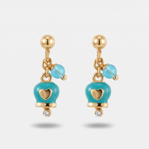 Orecchini in Metallo pendenti azzurri con campanella con design a cuore - BYSIMON gioielli